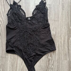 Free People Black Lace Bodysuit